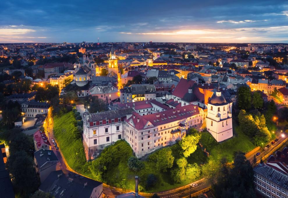 Pohled na večerní Lublin